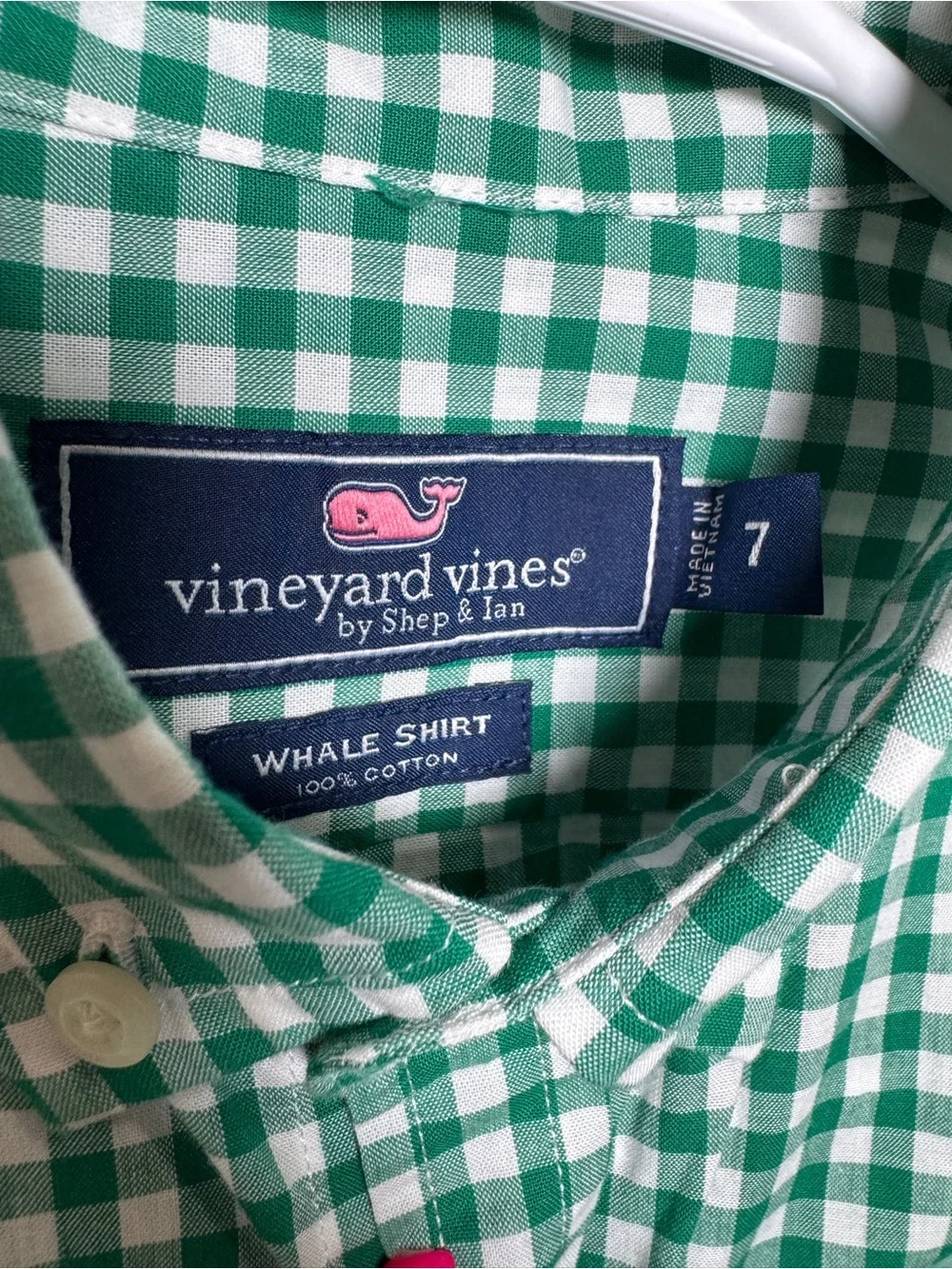 Vineyard Vines Boys Green Gingham Whale Shirt Size 7
